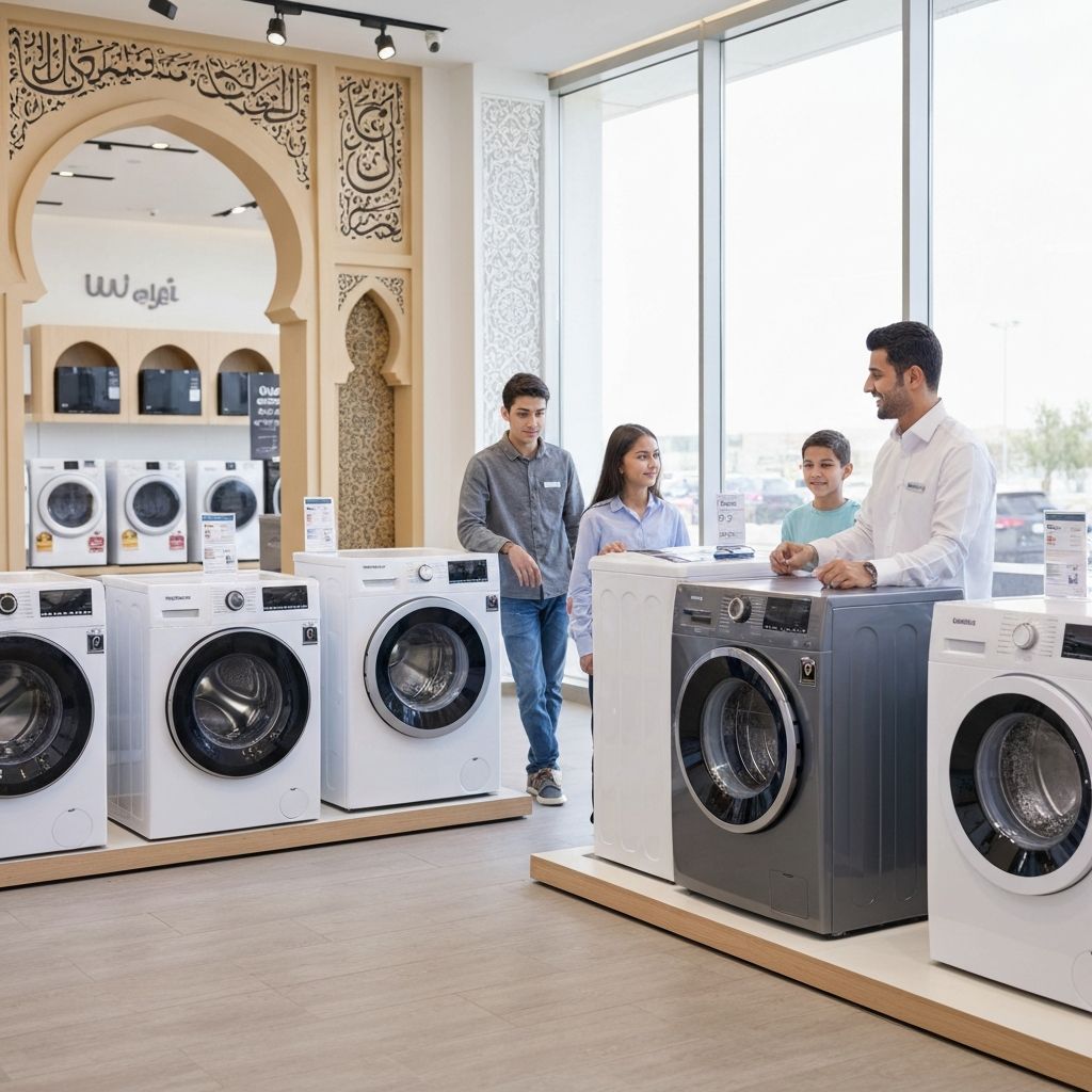 عرض غسالات متنوعة في معرض حديث